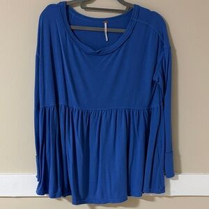 Free People Royal Blue Long Sleeve Blouse